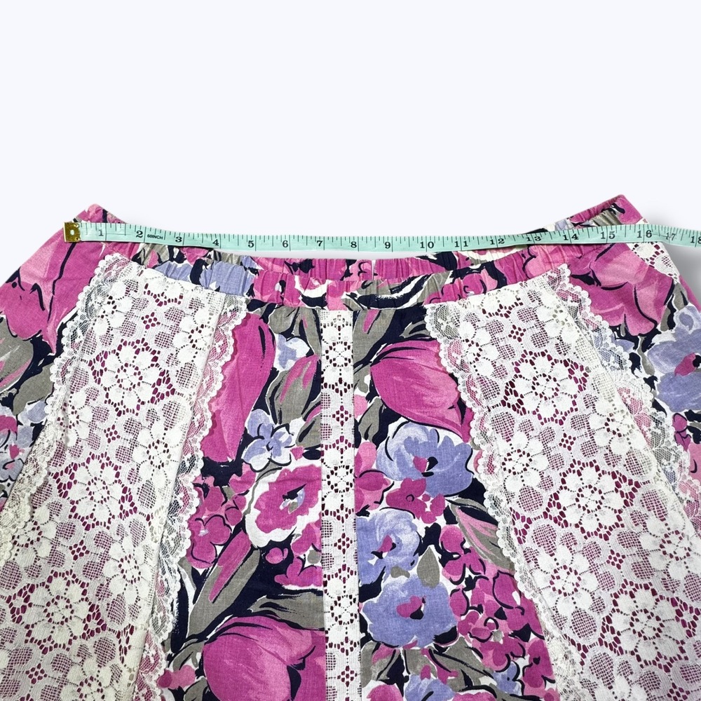 VTG 70s Carefree Fashions Floral Lace Panel Skirt Dress Cottage Prairie Hippie - Picture 4 of 12